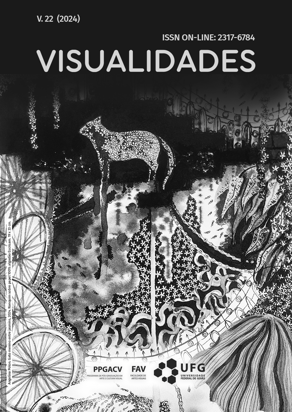Imagem: Gato Menino entre Jasmins. 2024. Nanquin sobre papel Ecrisan 100% algodão. 19 X 33 cm. Fonte: da autora.  Autora: Angelina Polon Diagramação: Cátia Ana Baldoino da Silva  Imagem gentilmente cedida pela artista graduanda no Bacharelado em Artes Visuais na Faculdade de Artes Visuais/UFG.